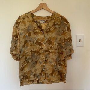 Beautiful silk button down floral blouse